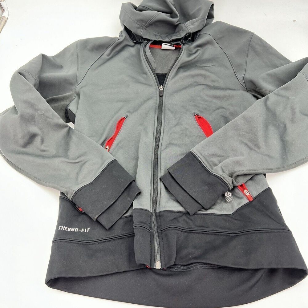 NIKE THERMA-FIT Size Medium - Gray / Black Hoodie Full Zip Jacket